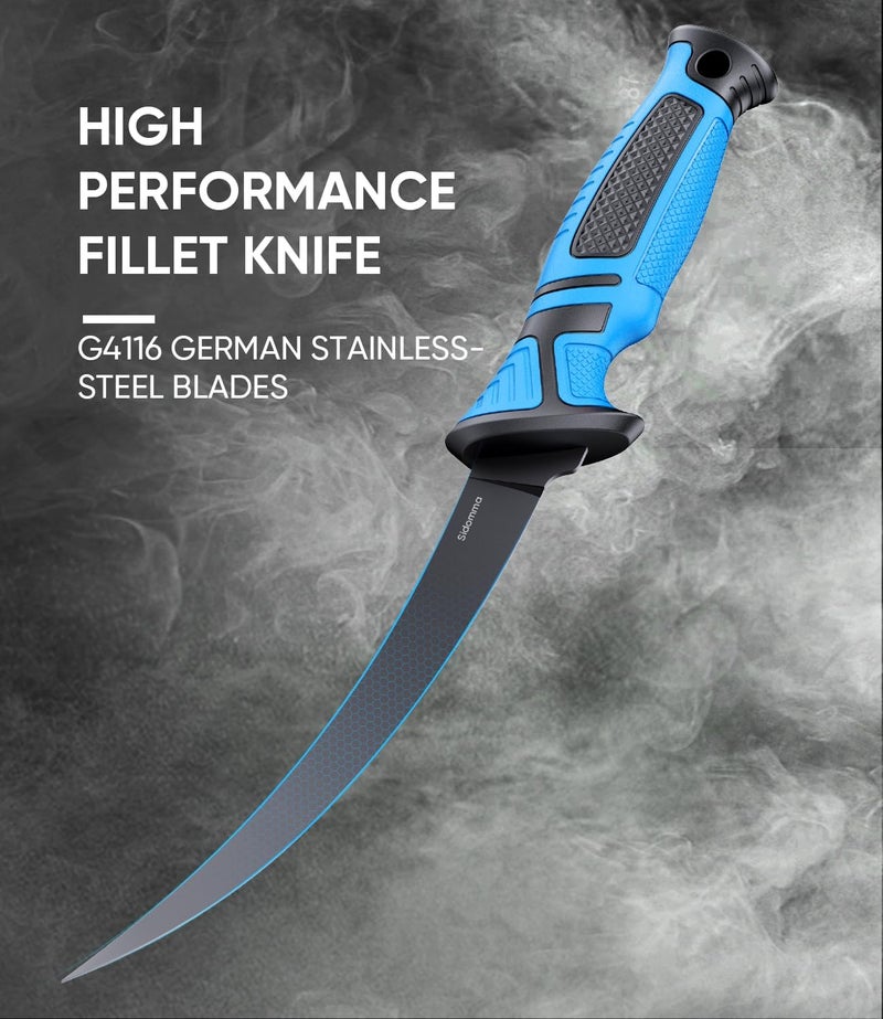Sidomma Fillet Knife and Bait Knife Set Performance 5"-6"-7" G4116 German Flex Razor Sharp Stainless-Steel Blade with Sheath for Filleting and Boning, Pro Fishing Gear and Equipment Tools, Cool Fishing Gift for Men (Black-Blue) - Image 3